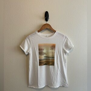White T-Shirt with Beach Print